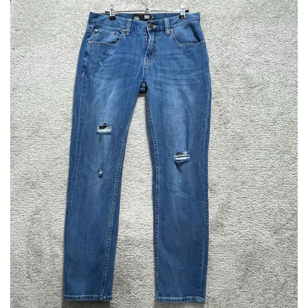 RSQ Jeans Pants Women's 31x30 Blue Stretch Distressed Medium‎ Washed Slim Skinny